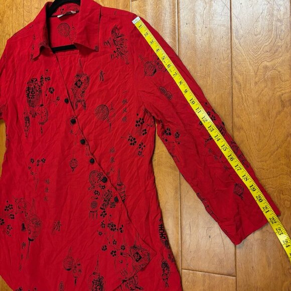 Soft Surroundings Women Wrap Top Size *S Knot Button Asian Tunic Red Asymmetric - Picture 7 of 16